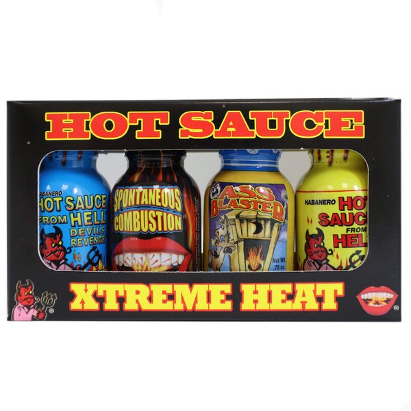 Xtreme Heat Hot Sauce Bottles Gourmet Gift Set Travel Size – 4 Pack - Try if you dare! – Perfect Gourmet Christmas Gifts for the Hot Sauce Fan