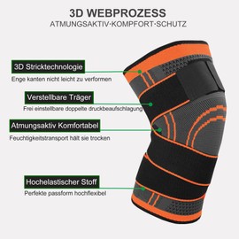 Knee Support Pack of 2 Sports Knee Support with Adjustable Straps Men Women Knee Sleeve for Knee Pain, Meniscus Tear, Arthritis, Tendonitis, Running, Climbing, Weights (Orange, S)