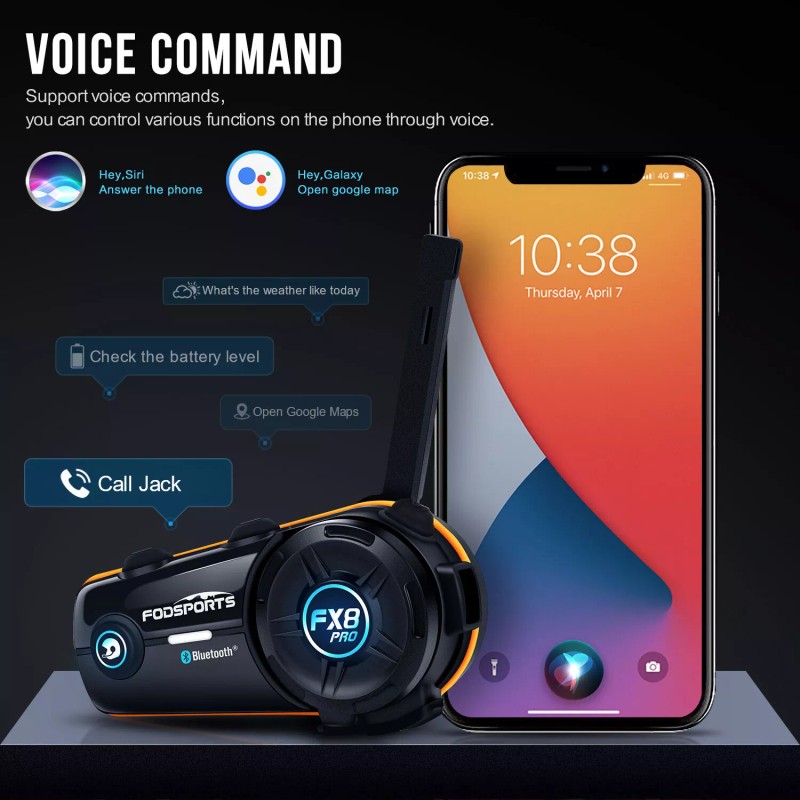 Fodsports FX8 Pro Motorcycle Helmet Intercom Bluetooth Headset 10 Riders
