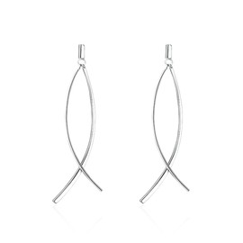 JDONL Long Dangle Stud Earrings for Women Teen Girls Shiny Flat Bar Curve Line Earrings Jewelry Gifts, Metal, No Gemstone