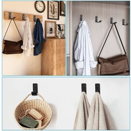 GZLCEU Pack of 4 Black Stainless Steel Wall Hooks with 8 Screws 8 Expansion Tubes for Family, Bathroom, Kitchen Utensils, Clothes, Keys, Bags (Black)