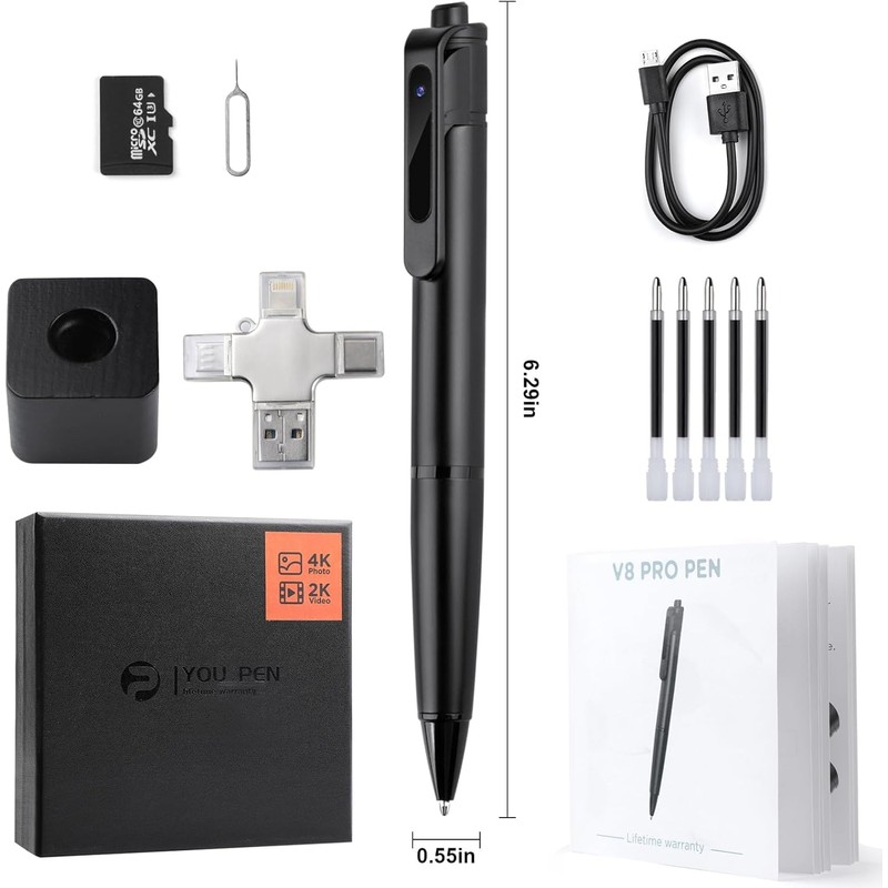 4K Security Camera, 64GB HD Camera, Small Portable Nanny Cam
