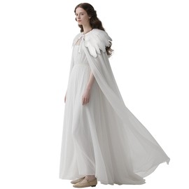 L'VOW Women Evil Queen Feather Collar Cloak Vampire Cape Witch Cosplay Costume(White)