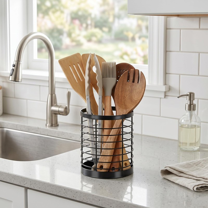 IWNTWY Utensil Holder for Kitchen Counter, Stainless Steel Utensil Crock