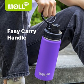 Mollcity Insulated Water Bottle-22 oz Stainless Steel Double Wall Vacuum Wide Mouth Water Bottle with Spout Lid-Metal Leak Proof Flask for Travel (Purple)