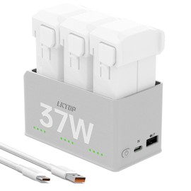 LKTOP 37W Mini 4/3 Series Battery Charing Hub Kit for DJI Mini 4 Pro/3 Pro/3, SKYROVER X1 Drone Accessories, 37W Fast USB-C Power Adapter, Storage LED Lights Alarm Mode (Charge in Sequence, 50min)