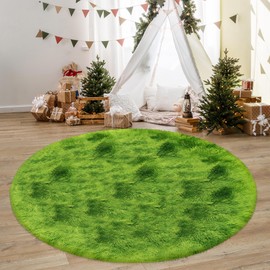 ATRUG 6 ft Large Fluffy Green Grass Area Rugs for Bedroom,Soft Shaggy Round Rugs Plush Fuzzy Circle Area Rug for Living Room Kids Playroom Room Baby Toddler Nursery Home Decor Aesthetic