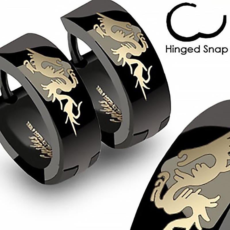 Unisex Stainless Steel Folding Hoop Earrings Dragon Hoop Earrings Black,