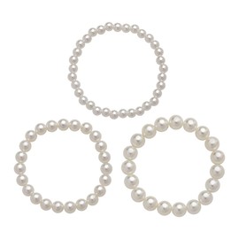 3Pcs White Pearl Bracelets for Women Girls Layered Stretch Bracelet for Party Wedding Costume Bracelet for Bride Bridesmaid Stackable Pearl Beaded Bracelets for Women Girls