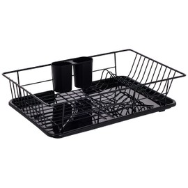 Sweet Home Collection Metal, Plasic ,Dish Drainer Drain Board and Utensil Holder Simple Easy to Use, 12" x 19" x 5", Black