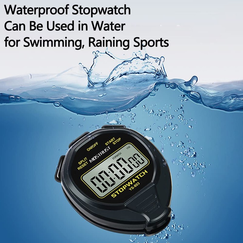 MOSTRUST Digital Waterproof Stopwatch, No Bells, No Clock, Simple Basic