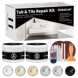 Globalcom Tub and Fiberglass Shower Repair Kit (Color Match), 3.7oz Porcelain Repair Ki...