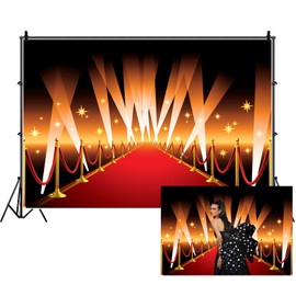 CSFOTO 10x8ft Red Carpet Backdrop for Photoshoot Movie Theater Movie Night Theme Birthday Party Decorative Background Banner VIP Red Carpet Event Backdrop Props