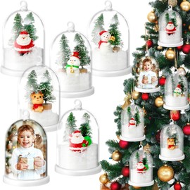 Vercraft 6 Sets Christmas Plastic Snow Globes Hanging Kit Christmas Photo Clear Snow Globe Ornament Includes Snow Globe Xmas Trees Mini Snowman with Artificial Snow for DIY Crafts Home Winter Decor