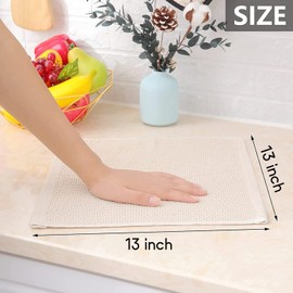 LONGHAOCHA 100% Cotton Kitchen Dish Cloths, Waffle Weave Ultra Soft Absorbent Dish Towels for Drying Dishes Quick Drying Kitchen Towels Dish Rags, 13 X 13 Inches, 6-Pack (Beige)
