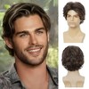 Amnenl Mens Short Brown Wig Mix Blonde Synthetic Reality Hair