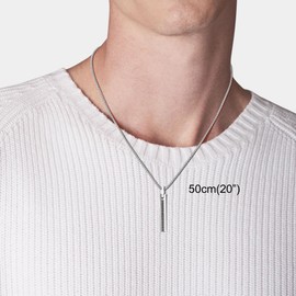 COAI Stainless Steel CZ Paved Bar Pendant Necklace for Men Women, Men's Silver Necklace 55cm