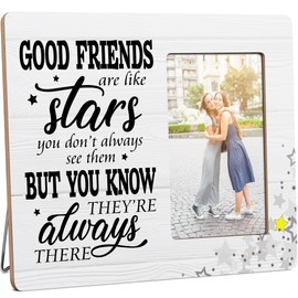 HODODAN Long Distance Friends Picture Frame Gifts for Bestie, Good Friends Are Like Stars Wooden Picture Frames, 4x6 inch Photo