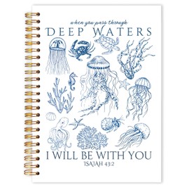 Qabliqo Ocean Christian Spiral Notebooks, Isaiah 43:2 Bible Journals for Writing, Religious Scripture Journal for Women, Coastal Beach Bible Verse Notebook for Note Taking, 5.5x8.3 Inch