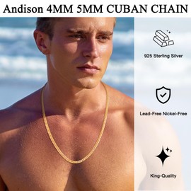 Andsion Solid 14k Gold Chain Necklace for Men, 5mm Cuban Link Chain Necklace for Men, Sturdy & Comfortable & Shiny 20 Inch