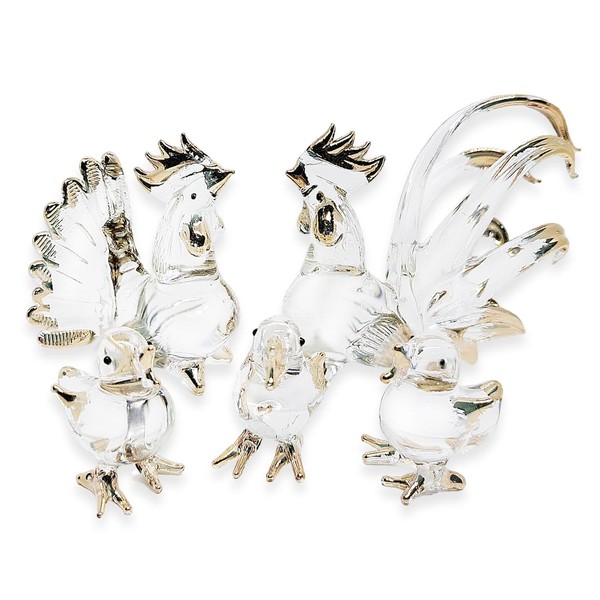 WitnyStore Tiny 2½" Clear Gold Chicken Family Figurine 5 Pieces