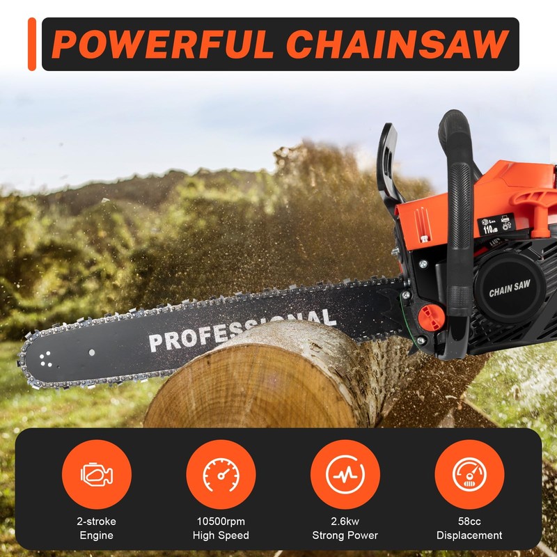 DYRABREST 58CC 20" Gas Chainsaw Gas Powered Chainsaws Handheld Cordless