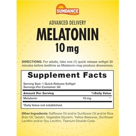 Sundance Melatonina 10mg | 60 cápsulas blandas | Entrega avanzada | Suplemento sin OMG y sin gluten