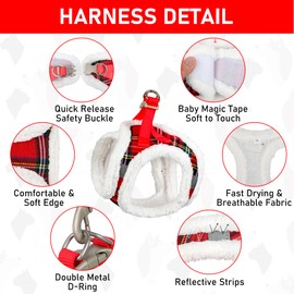GAMUDA Small Dog Harness Collar and Leash Set, Step in No Chock No Pull Soft Mesh Adjustable Dog Vest Harnesses Plaid Reflective for Dogs Puppy Cats Kitten Rabbit (Warm Red, XXS)