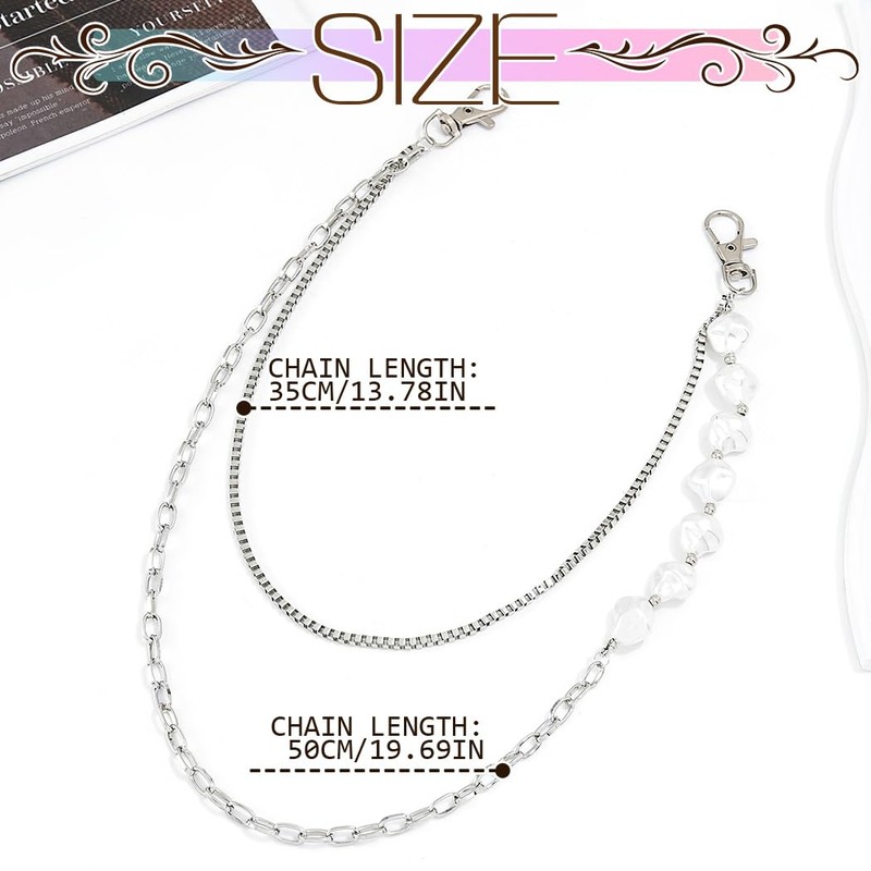 Woeoe Pearl Pants Chain Layered Jean Chains Punk Wallet Chains