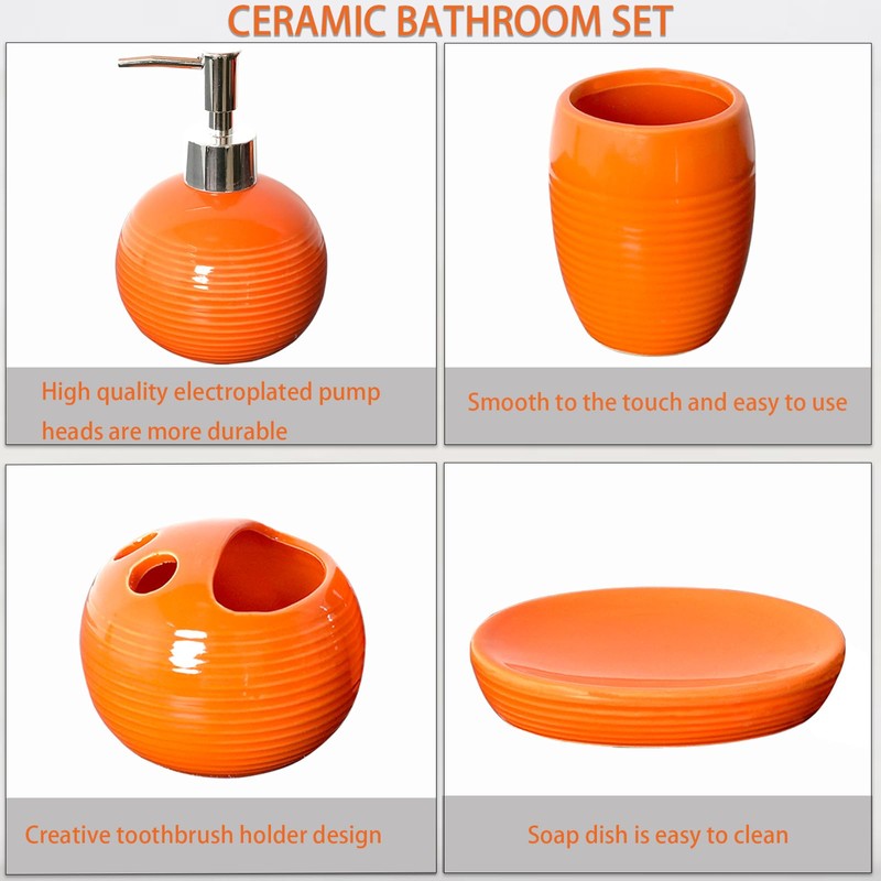 JHLAYKG Orange Bathroom Accessories Set 4 Pcs, Ceramic Bathroom Accessory