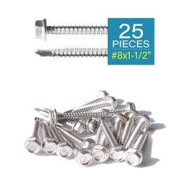 IMScrews 25pcs #8 x 1-1/2" Stainless Hex Washer Head Self Drilling Screws, 410 Stainless Steel Full Thread Sheet Metal Tek Screws