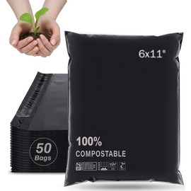 JENCENBIO Compostable Mailers Bags 6x11inch with Self-sealing Strip Eco Friendly Shipping Bags Envelopes for Clothing Shoes Packaging 50 Pack Black