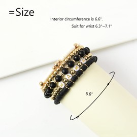 GOOJIDS Surfer Heishi Clay Bead Bracelets for Women Bohemian Stackable Gold Beaded Stretch Bracelets Elastic Layering Friendship Bracelets Boho Jewelry Gifts (V6-Black)