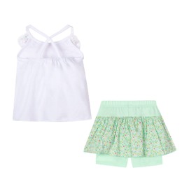 LittleSpring Toddler Shorts Set for Girls Ruffle Strap Tops Floral Skort Summer Clothing White-Green 3T