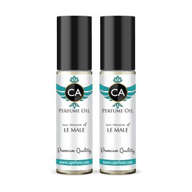 CA Perfume Impression of Jean P. Guiltier Le Male For Men Replica Fragrance Body Oil Dupes Alcohol-Free Essential Aromatherapy Sample Travel Size Concentrated Long Lasting Attar Roll-On 0.3 Fl Oz-X2