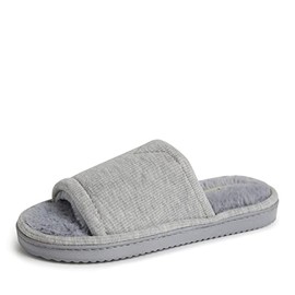 Dearfoams Women's Demi Rib Knit Slide Slipper, Light Heather Grey, Small