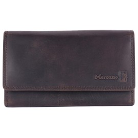 Leather Wallet with RFID Protection, Wallet with Protected Card Slots, Women's Wallet Made of High-Quality Leather, with Coin Compartment and Credit Card Protection, dark brown, Casual