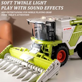 Hylukon Remote Control Harvester Toy, 1:24 Scale Farm Tractor Toy with LED Lights, Sounds Effects & Spray, 2.4GHz Simulation RC Tractor Truck Birthday Gift for Boys Girls 3-8