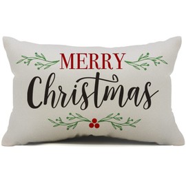 DFXSZ Merry Christmas Pillow Covers Holly Berries Lumbar Pillow Covers Outdoor Pillowcase 12x20 Inch for Home Decoration