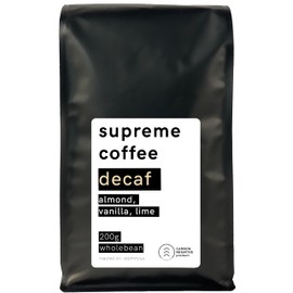 SUPREME DECAF COFFEE | Whole Bean | Medium Roast Coffee | Specialty Arabica Coffee | Swiss Water Decaffeinated | Ethical & Carbon-Neutral | 200 g (Pack of 1)