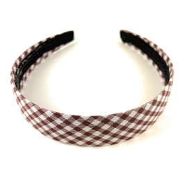 Fashion Accessories Now Brown headband 1 1/8 inches wide gingham fabric covered hair band headband gingham plaid check