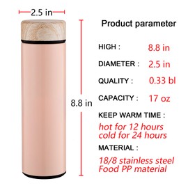 15oz Water Bottle Stainless Steel Thermos Flask - Insulated Vacuum, Leak Proof, Keeps Drinks Hot/Cold - Ideal for Coffee, Tea, Water - Pink