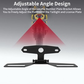 Motorbike Number Plate Holder, Motorcycle Folding License Plate Holder Adjustable Rear Light Bracket Mount Tail Light Tag Holder for ATV Dirt Bike(Black)