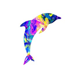 Rogue River Tactical Dolphin Jumping Sticker Bumper Car Decal Gift Colorful Groovy Psychedelic Tie Dye