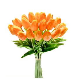 Mandy's 20pcs Orange Flowers Artificial Tulip Silk Fake Flowers 13.5" for New Year Spring Mother's Day Easter Valentine’s Day Gifts in Bulk Home Kitchen Wedding Decorations