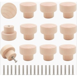 16PCS Unfinished Wood Cabinet Knobs – 1.39" Flat Round Drawer Pulls – Wooden Handles for Dresser, Kitchen, Furniture – DIY Craft Gifts for Home Lovers