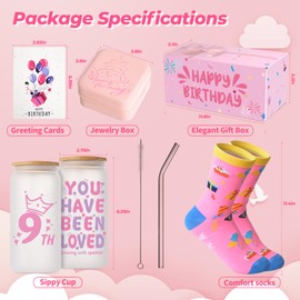 11-in-1 Birthday Gifts for 9 Year Old Girl, Unique 9 Year Old Girl Birthday Gifts Set with Cup, Jewelry, Hair Accessories & Decorations, Cool Gifts for 9 Year Old Girls