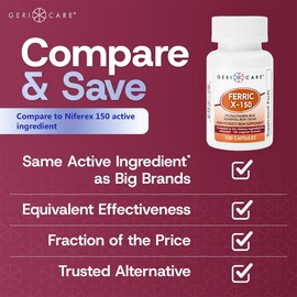 GeriCare Ferric X-150 High Potency Polysaccharide Iron Supplement, Elemental Iron Capsules, 100 Count (Pack of 1)