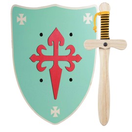 GERILEO Knight Wooden Sword and Shield, Handmade - Toy for Boys, Girls, Children - Addition for Games, Imitation Games, Costumes, Medieval, Warrior, Theme Party (Green Sign)