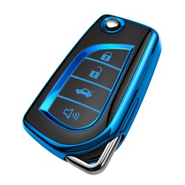 Tukellen Funda especial de TPU suave para llave de Toyota compatible con Fortuner Tundra Camry RAV4 Highlander Challenger Key Shell (azul, 4 botones)
